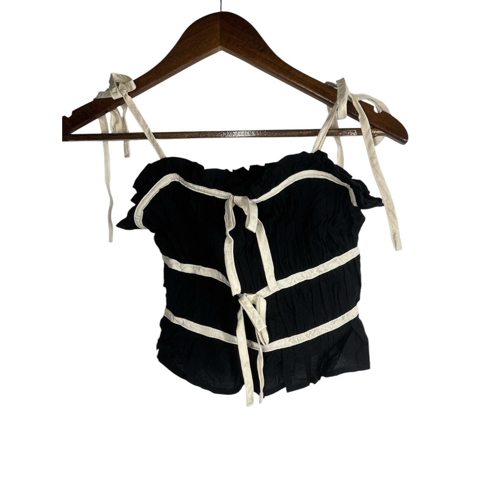 Thirty Thirty Babydoll Cropped‎ Tank Top Women Black Cream  Y2K Boho